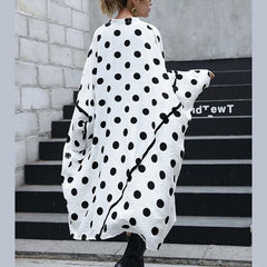 fine white cotton dotted prints thin cardigans oversized linen batwing sleeve trench coat stand collar coats AT-CDG180417