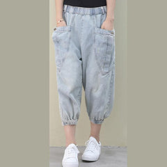 tyle summer wild pants plus size clothing light denim blue Work pockets trousers WG-LPTS200601