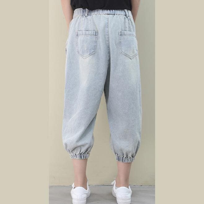 tyle summer wild pants plus size clothing light denim blue Work pockets trousers WG-LPTS200601