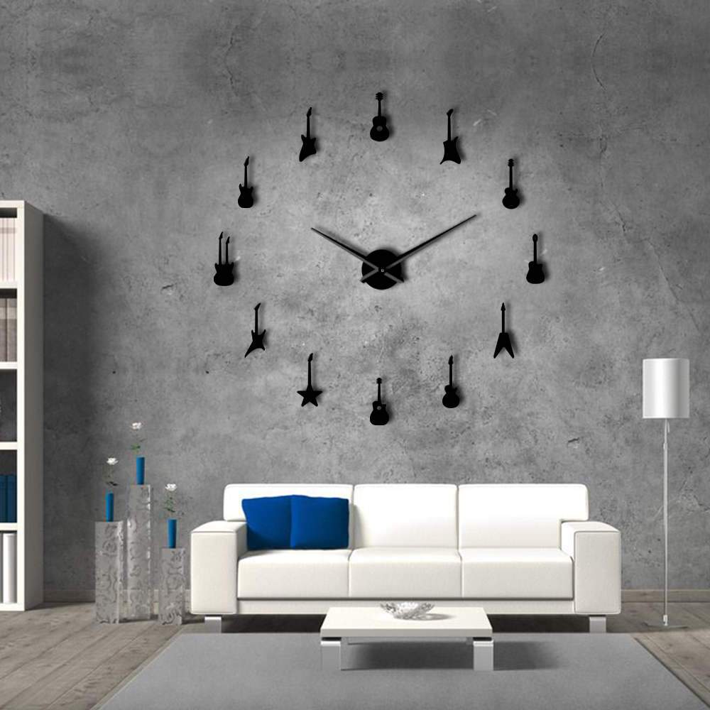 Rock n Roll Frameless DIY Guitar Wall Clock feajoy