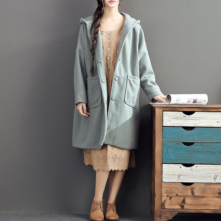 warm fall woolen outfits light green oversize pockets long sleeve coats CTS171101