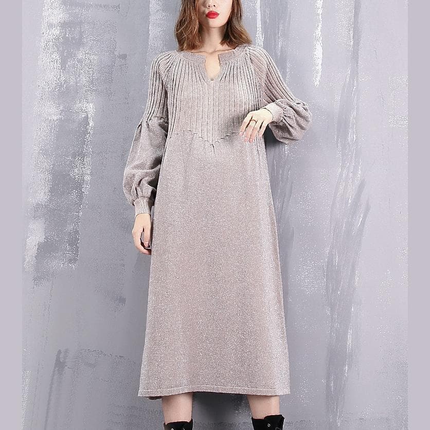 warm khaki sweater dress oversized v neck winter dress New baggy Cinched winter dresses AT-NSD181010