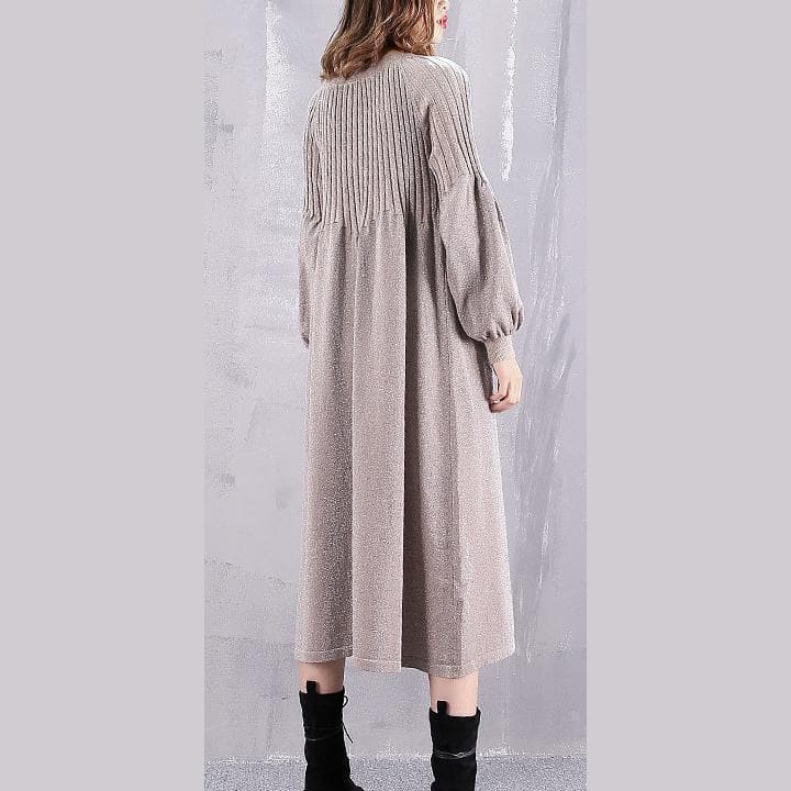 warm khaki sweater dress oversized v neck winter dress New baggy Cinched winter dresses AT-NSD181010