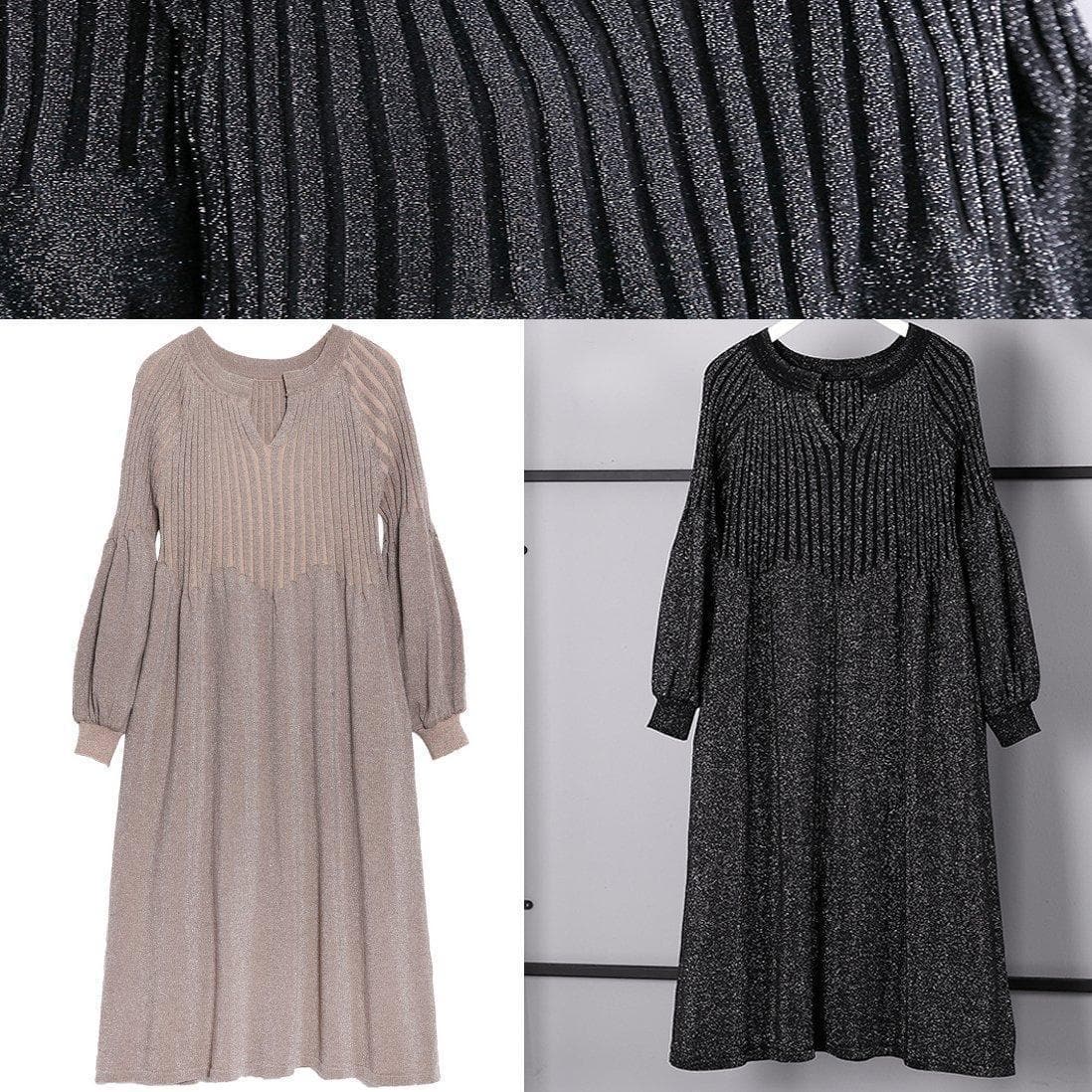 warm khaki sweater dress oversized v neck winter dress New baggy Cinched winter dresses AT-NSD181010