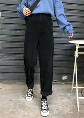 winter black wild trousers corduroy casual wide leg pants LPTS191106