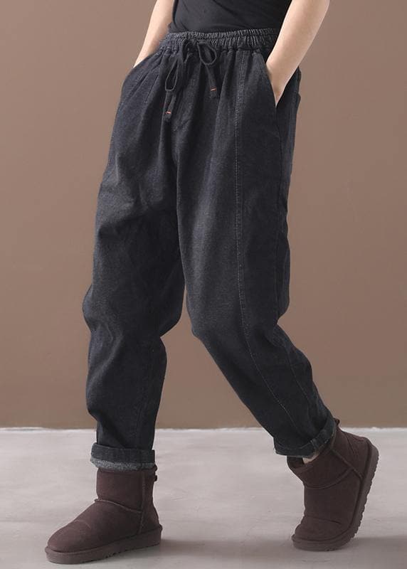 winter new denim black loose pants drawstring thick women trousers WG-LPTS191120