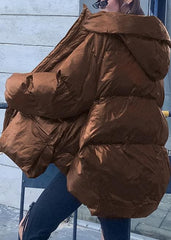 women Loose fitting snow jackets Jackets chocolate hooded zippered goose Down coat AT-DJK201105