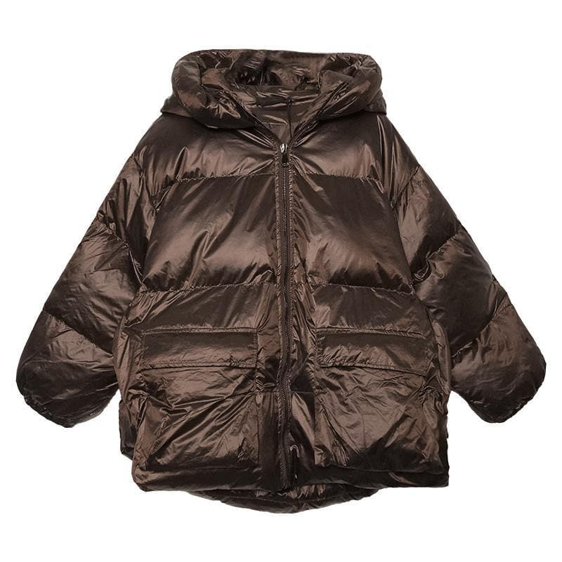 women Loose fitting snow jackets Jackets chocolate hooded zippered goose Down coat AT-DJK201105