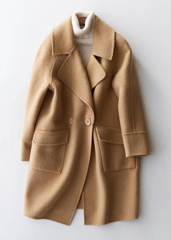 women Loose fitting winter jackets big pockets women coats beige wool coat TCT190821