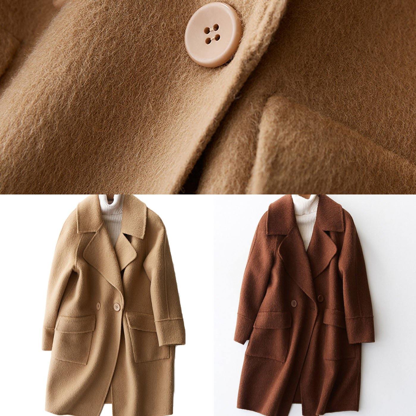 women Loose fitting winter jackets big pockets women coats beige wool coat TCT190821