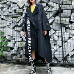 women black Coat plus size hooded asymmetric trench coat women tie waist print coats AT-TCT1809911