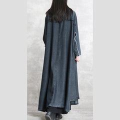 women black Winter coat oversized Notched pockets Elegant long sleeve denim patchwork long coats TCT1809912