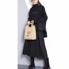 women black cotton blended blouse plus size Turtleneck pockets women batwing Sleeve patchwork cotton blended t shirt AT-LTP1809911