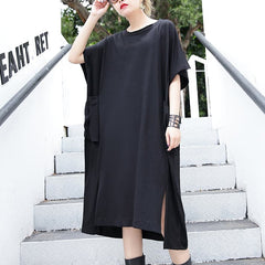 women black cotton dress plus size clothing big pockets cotton gown Elegant side open kaftans AT-SDL180417