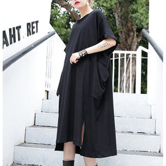 women black cotton dress plus size clothing big pockets cotton gown Elegant side open kaftans AT-SDL180417