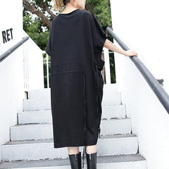 women black cotton dress plus size clothing big pockets cotton gown Elegant side open kaftans AT-SDL180417