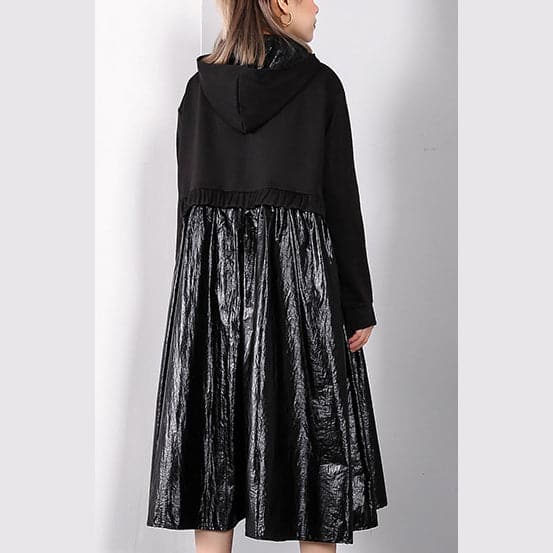 women black fall oversized traveling clothing drawstring Elegant hooded patchwork dresses AT-FDM1809911