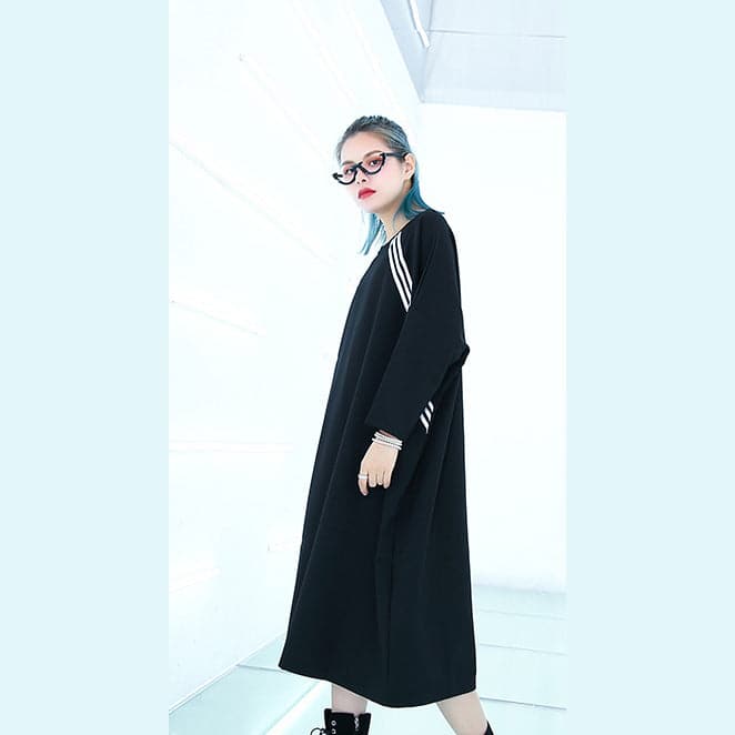 women black knee plus size traveling dress Batwing Sleeve baggy dresses fine O neck cotton dresses AT-FDM180917