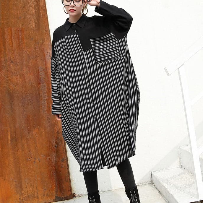 women black linen dresses Loose fitting linen clothing dresses fine patchwork striped cotton clothing AT-FDL180213