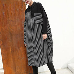 women black linen dresses Loose fitting linen clothing dresses fine patchwork striped cotton clothing AT-FDL180213