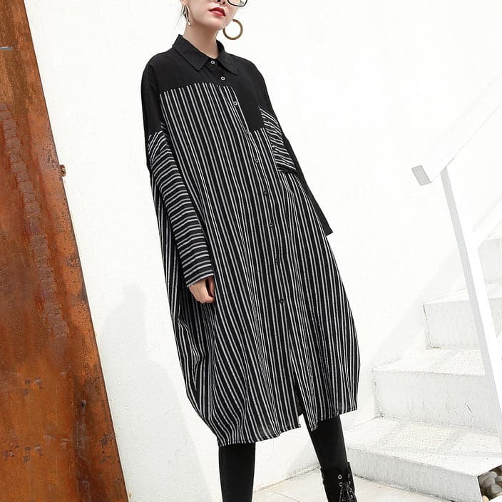 women black linen dresses Loose fitting linen clothing dresses fine patchwork striped cotton clothing AT-FDL180213