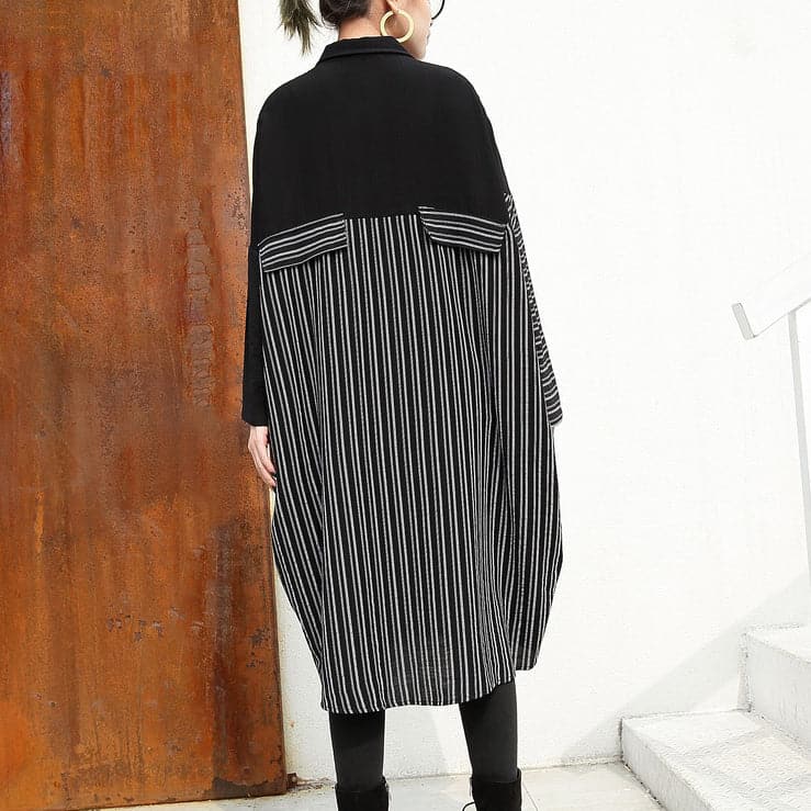 women black linen dresses Loose fitting linen clothing dresses fine patchwork striped cotton clothing AT-FDL180213