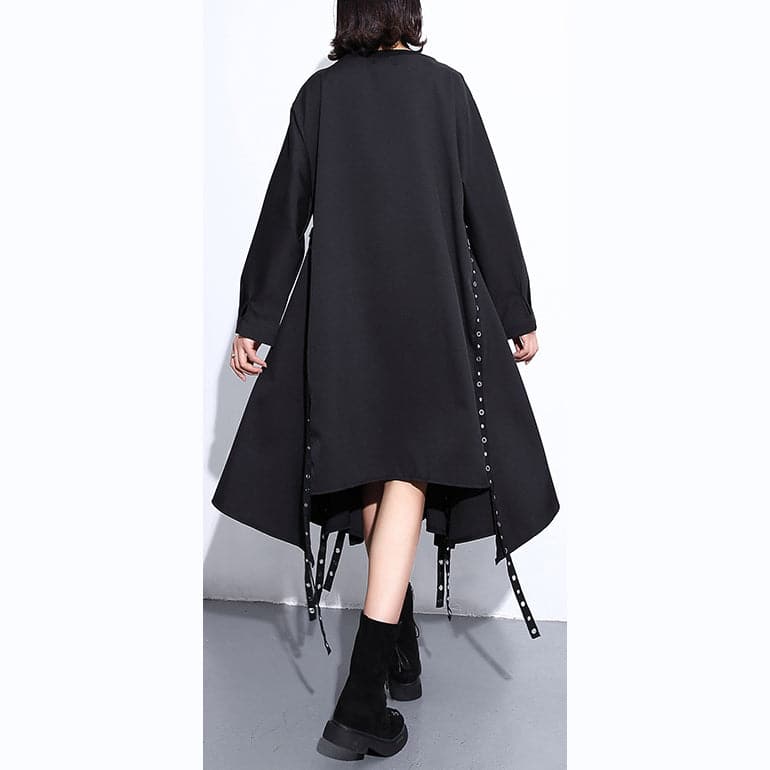 women black silk cotton maxi dress plus size O neck baggy silk cotton clothing dress boutique asymmetrical design autumn dress AT-FDM180910