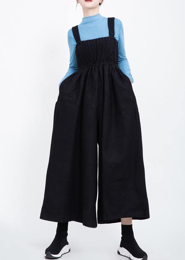 women black Cinched wool blended pants loose casual women jumpsuit pants dylinoshop