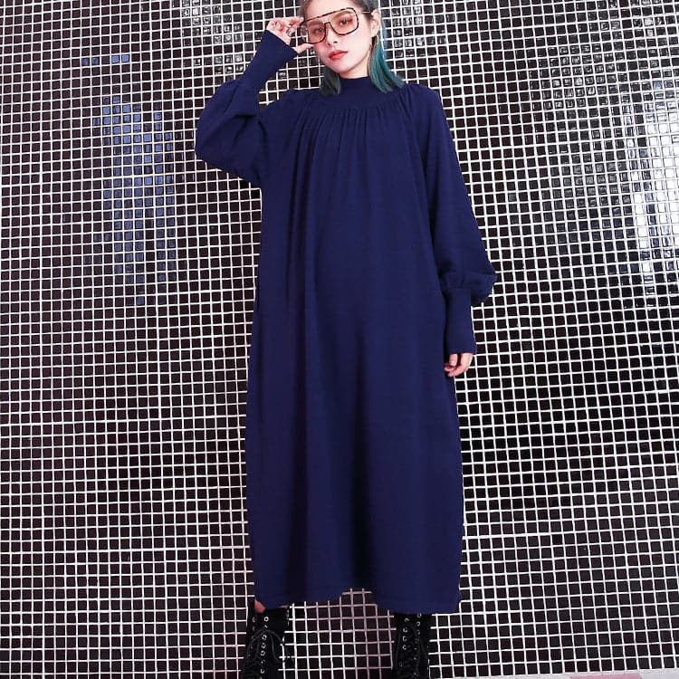 women blue fall casual stand collar traveling dress 2018 pockets baggy dresses AT-FDL180917