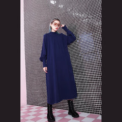 women blue fall casual stand collar traveling dress 2018 pockets baggy dresses AT-FDL180917