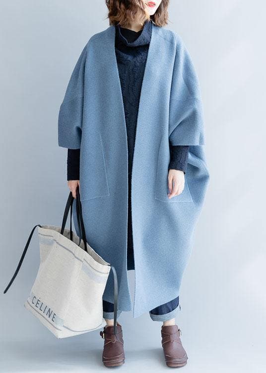 women blue wool overcoat Loose fitting long winter coat fall jackets Batwing Sleeve TCT191011