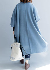 women blue wool overcoat Loose fitting long winter coat fall jackets Batwing Sleeve TCT191011