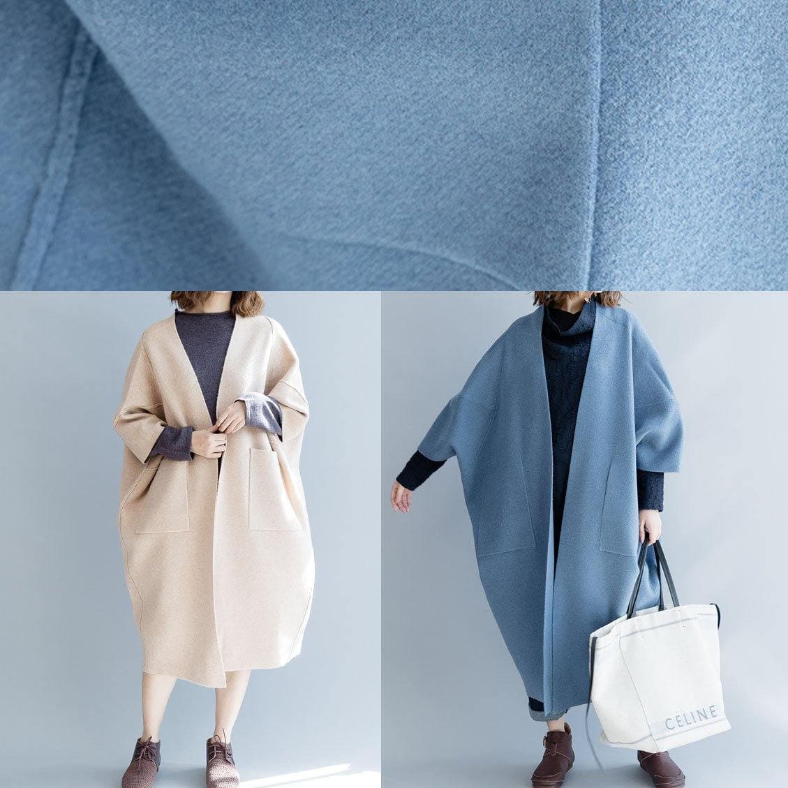 women blue wool overcoat Loose fitting long winter coat fall jackets Batwing Sleeve TCT191011