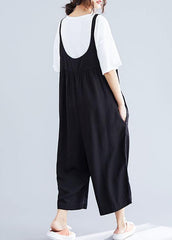 women casual cotton black jumpsuit plus size loose straps wide leg pants dylinoshop