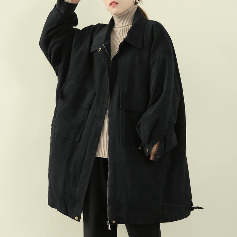 women casual warm winter coat black lapel zippered coat TCT201218