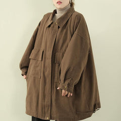 women casual warm winter coat black lapel zippered coat TCT201218