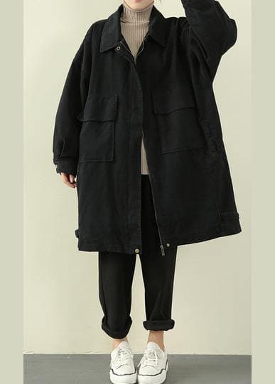 women casual warm winter coat black lapel zippered coat TCT201218