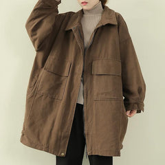 women casual warm winter coat black lapel zippered coat TCT201218