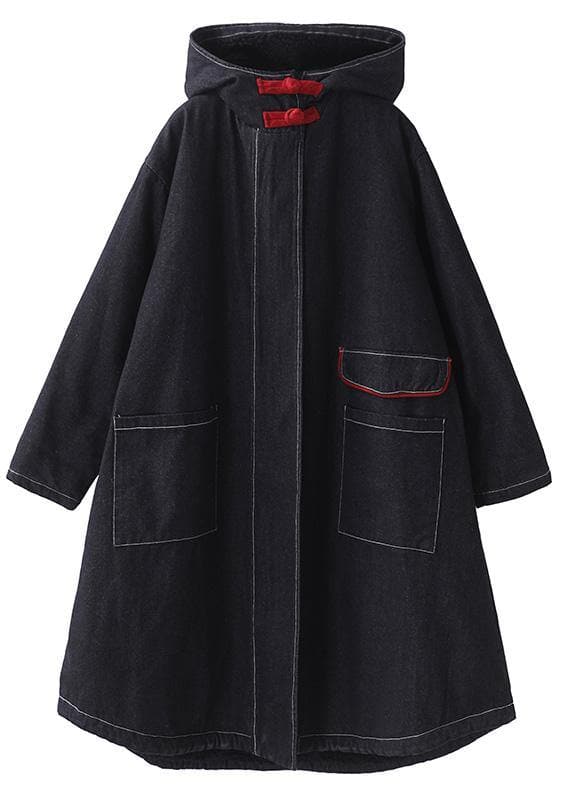 women plus size clothing Jackets & Coats hooded overcoat denim black two pockets Parkas for women WG-DJK191126