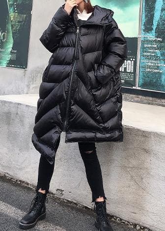 women plus size winter coats black hooded zippered womens parkas AT-DJK191113