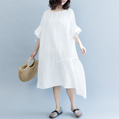 women white long cotton linen dress plus size O neck drawstring caftans fine Petal Sleeve baggy dresses SDL180808