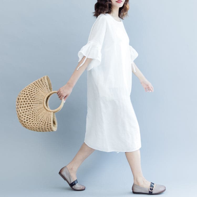 women white long cotton linen dress plus size O neck drawstring caftans fine Petal Sleeve baggy dresses SDL180808