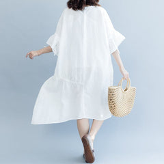 women white long cotton linen dress plus size O neck drawstring caftans fine Petal Sleeve baggy dresses SDL180808