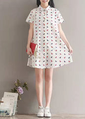 women prints linen dress casual lapel collar linen gown fine shirt dress SDM180313