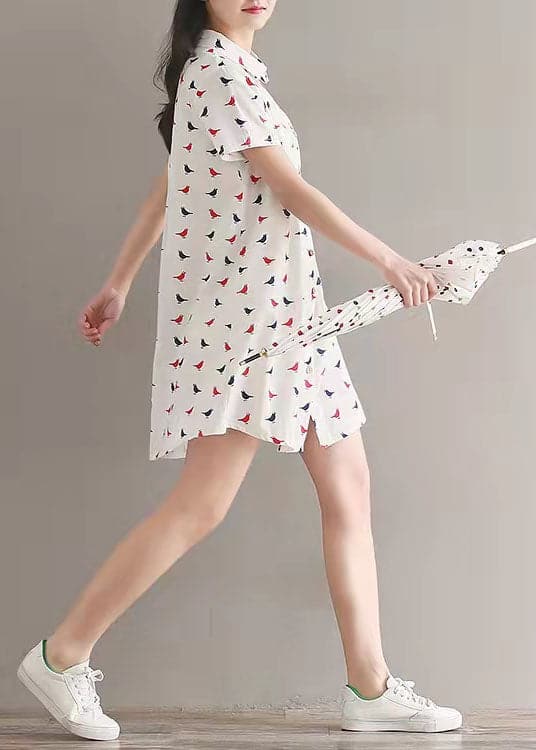 women prints linen dress casual lapel collar linen gown fine shirt dress SDM180313