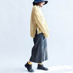 yellow green fashion cotton sweater oversize side open cable knit hollow out sweaters NTP171028