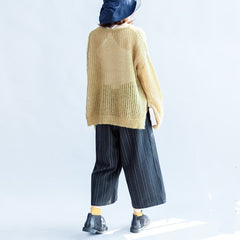 yellow green fashion cotton sweater oversize side open cable knit hollow out sweaters NTP171028