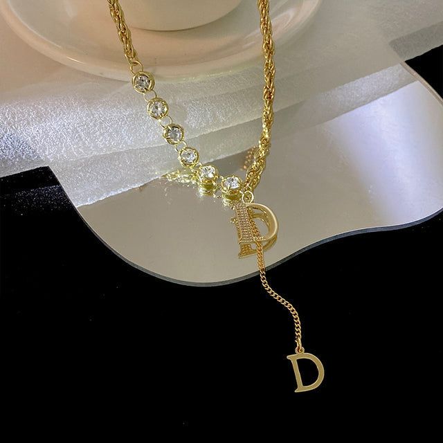 Zircon D Letter Long Necklaces Charm Jewelry NCJSO09 Touchy Style